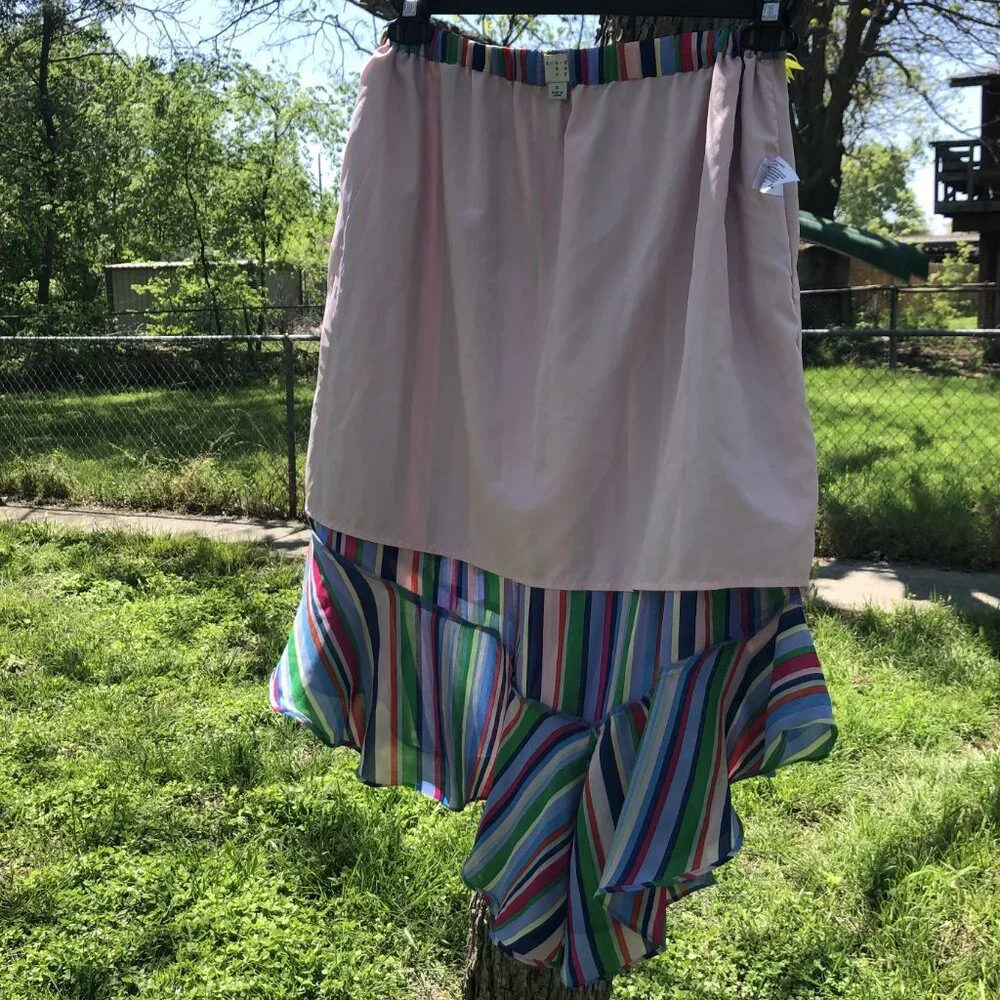 A New Day Midi Multicolor Striped Asymmetrical Hem Skirt Size Small